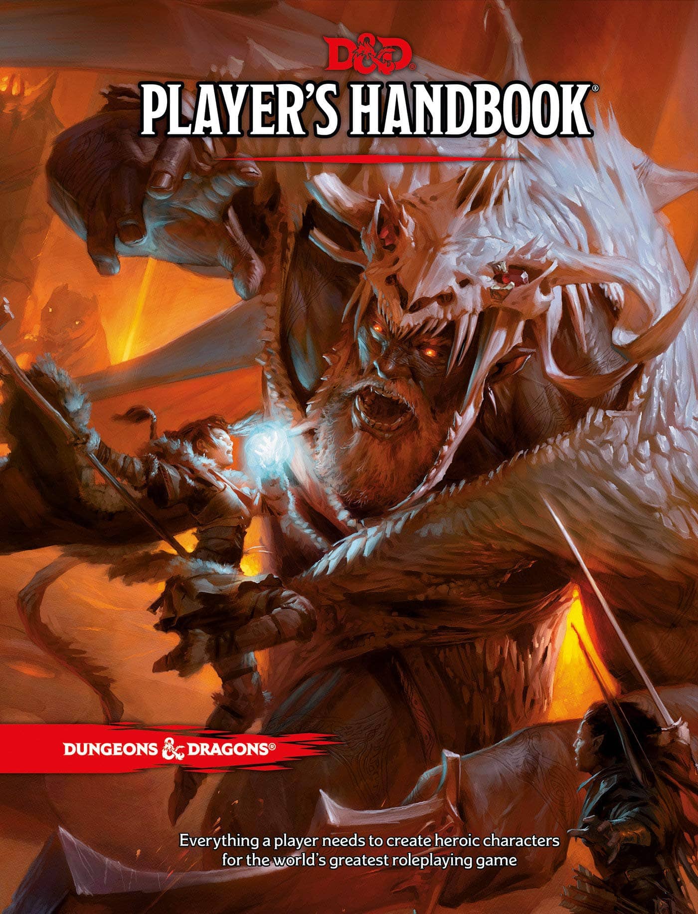 Modern Dungeons & Dragons Player’s Handbook cover with heroes fighting a white dragon